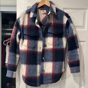 Women’s marine layer Plaid Jacket - Navy, Burgundy, Cream (XS)